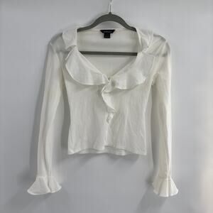 Vtg Y2K Moda International Ruffle Blouse Top Womens Small Coquette USA
